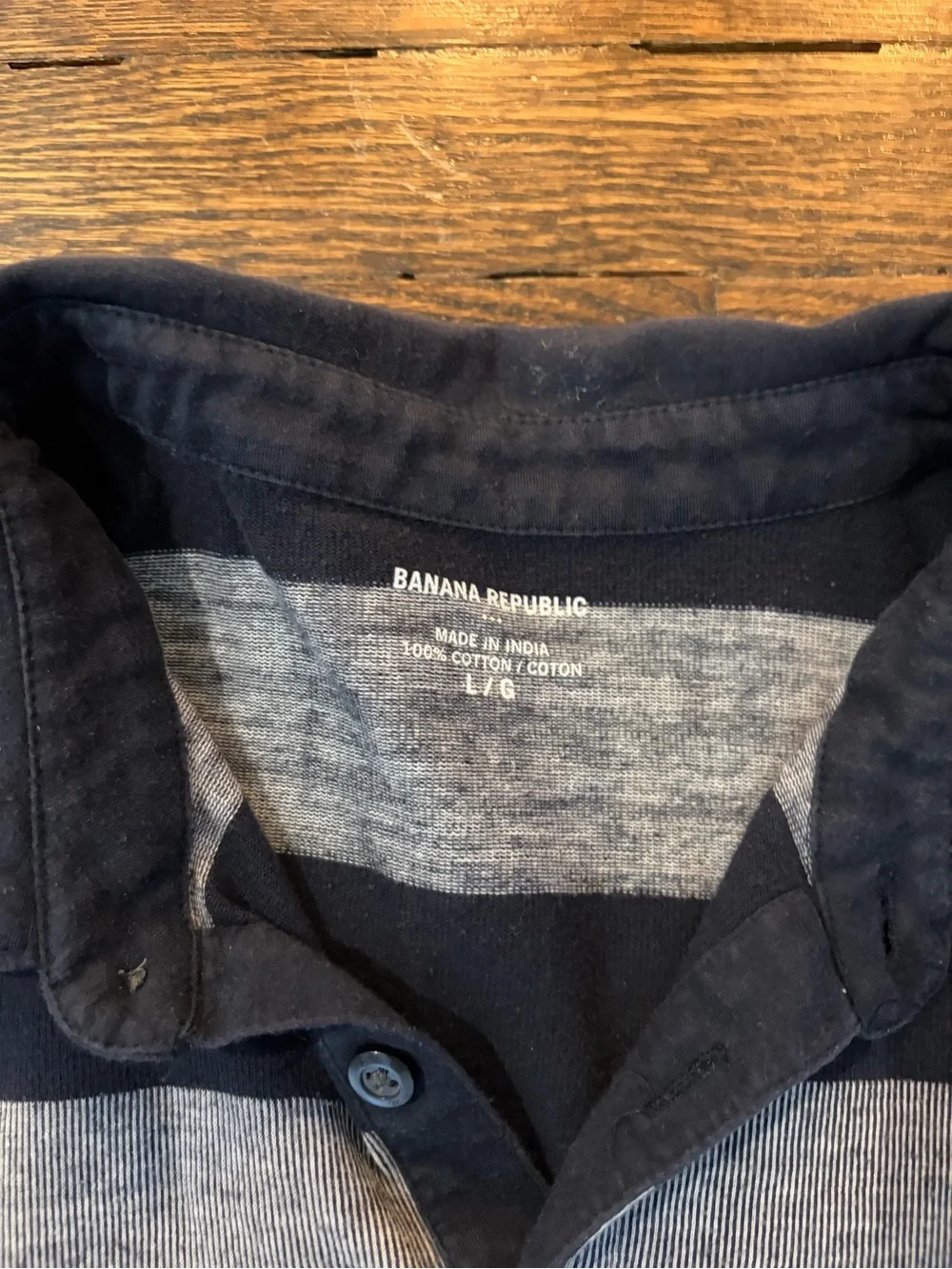 Banana Republic Navy and Gray Striped Polo